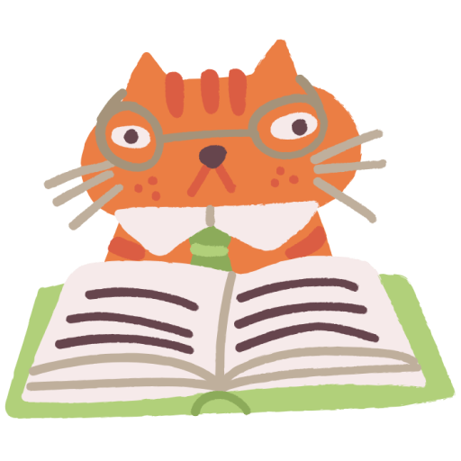 Котик в очках читает книгу